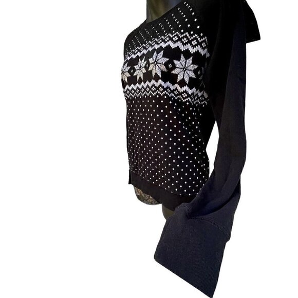 Eddie Bauer Snowflakes Nordic Black Long Sleeve Crew Neck Sweatshirt Women’s M - Picture 3 of 6